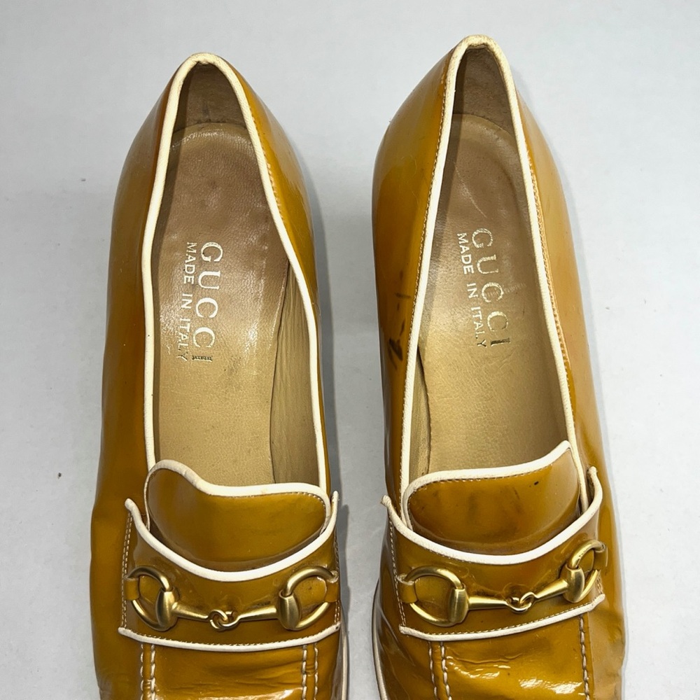 Gucci Mustard Yellow Patent Leather Mid-Heel Loafers - Picture 4 of 7